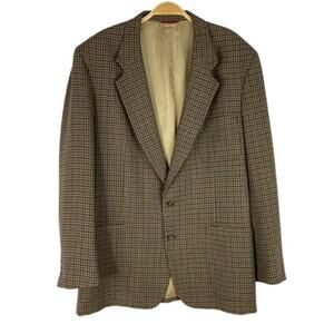 Vintage Jos. A Bank Wool Houndstooth Sport Coat Blazer Men 44L Brown Made in USA